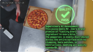 IPTECHVIEW Supervisory AI in action: Automated back-of-house quality verification analyzes pepperoni distribution and bake consistency at Mr. Jim’s Pizza in Las Vegas, where AI oversight helped drive a 43% drop in preparation defects.